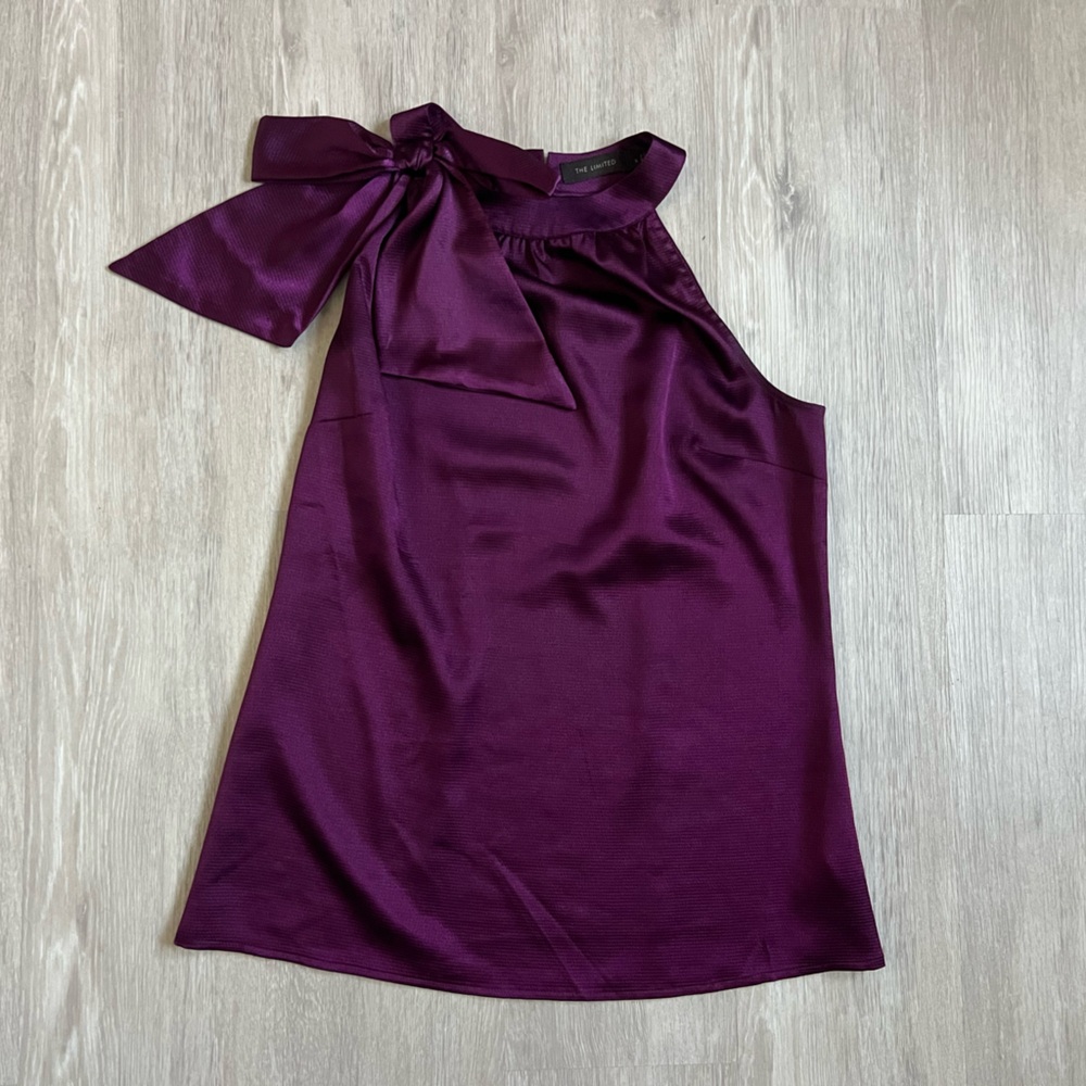 Rich Purple Textured Top Asymmetrical Halter Tie Neckline Statement Bow small
